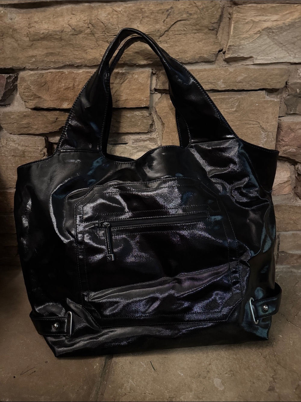 Maxx New York Black Shiny Patent Tote